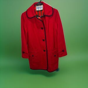 VTG Davis Of Boston Women’s L-XL Red Wool Trench Overcoat Flannel Lined Ski